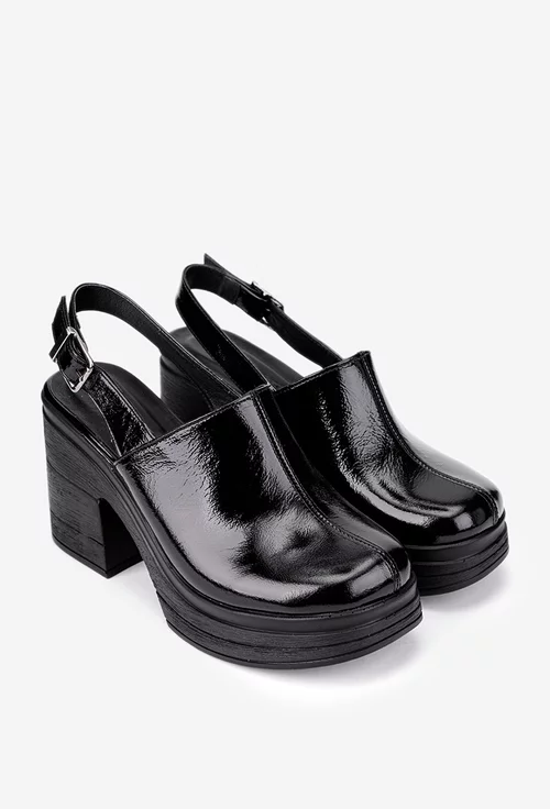 Sandale dama negre din piele lacuita