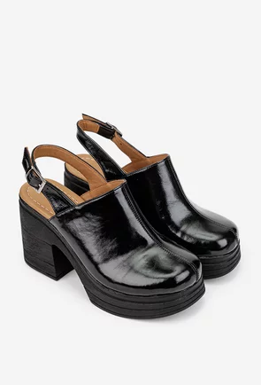 Sandale dama negre din piele lacuita