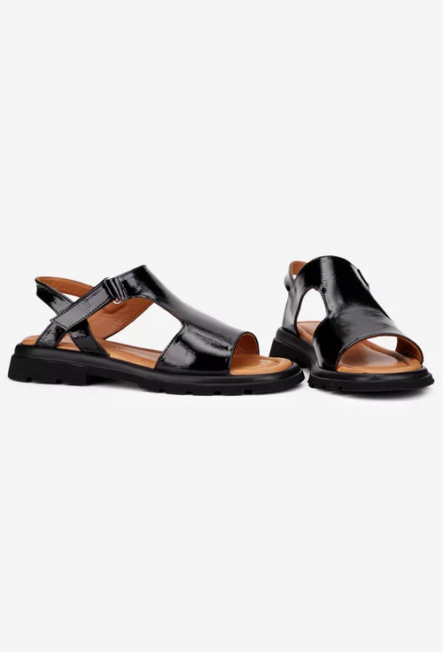 Sandale dama negre din piele lacuita