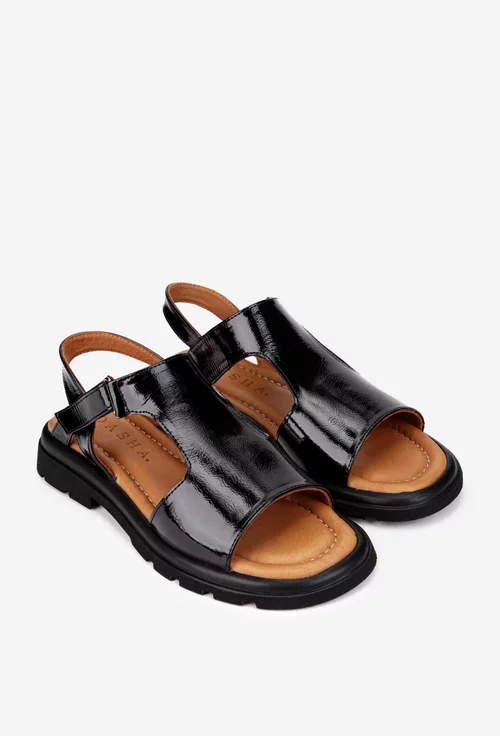 Sandale dama negre din piele lacuita