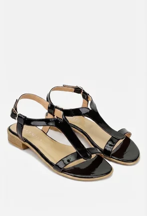 Sandale dama negre din piele lacuita