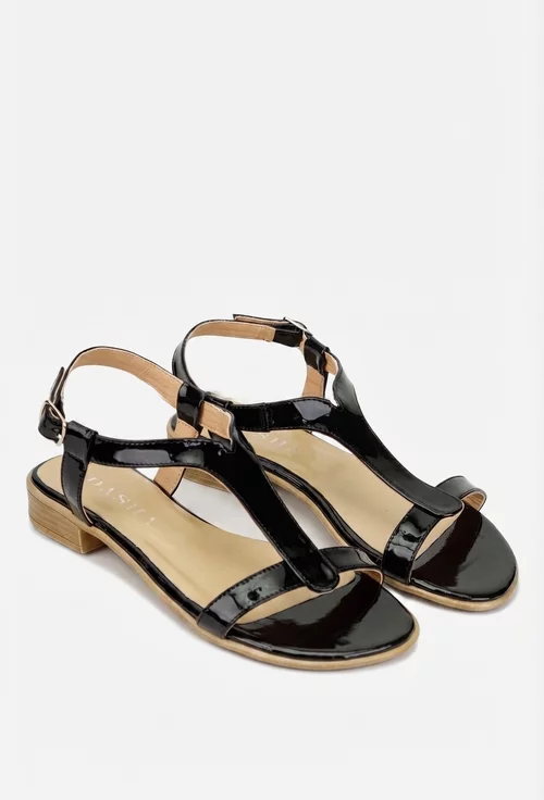 Sandale dama negre din piele lacuita