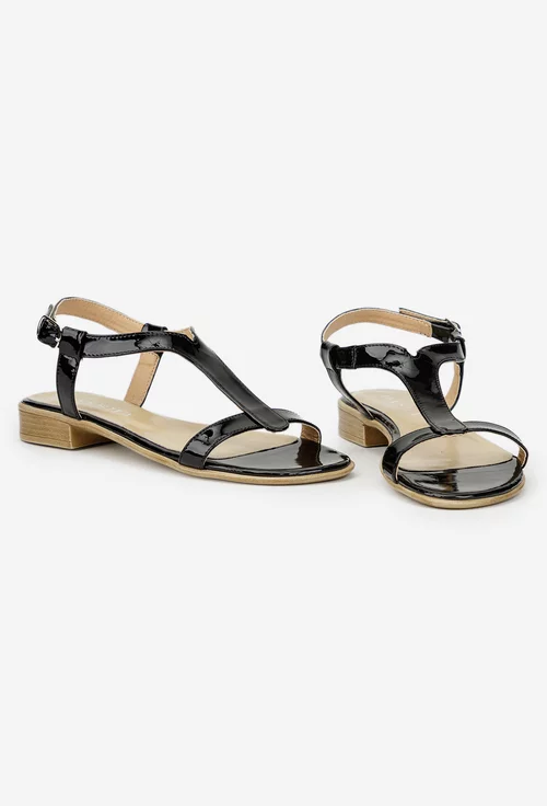Sandale dama negre din piele lacuita