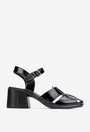 Sandale dama negre din piele lacuita cu toc