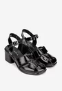 Sandale dama negre din piele lacuita cu toc