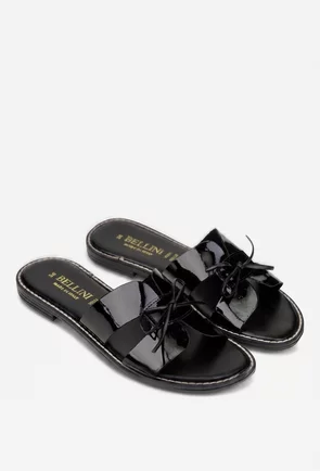Sandale dama negre din piele lacuita model stil papuc