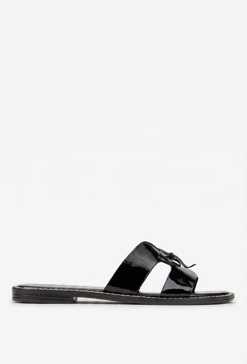 Sandale dama negre din piele lacuita model stil papuc picture - 4