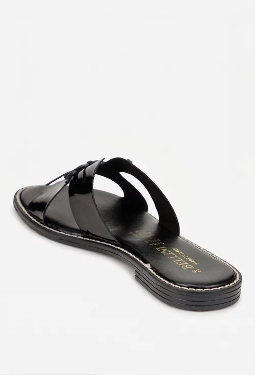 Sandale dama negre din piele lacuita model stil papuc picture - 5