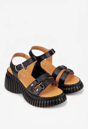 Sandale dama negre din piele naturala