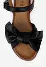 Sandale dama negre din piele naturala accesorizate cu funda