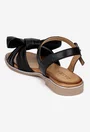 Sandale dama negre din piele naturala accesorizate cu funda