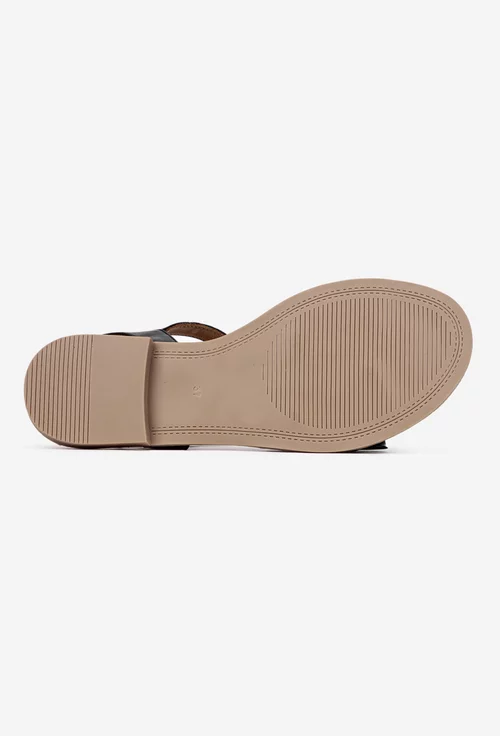Sandale dama negre din piele naturala accesorizate cu funda