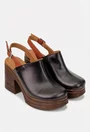 Sandale dama negre din piele naturala cu bareta maro