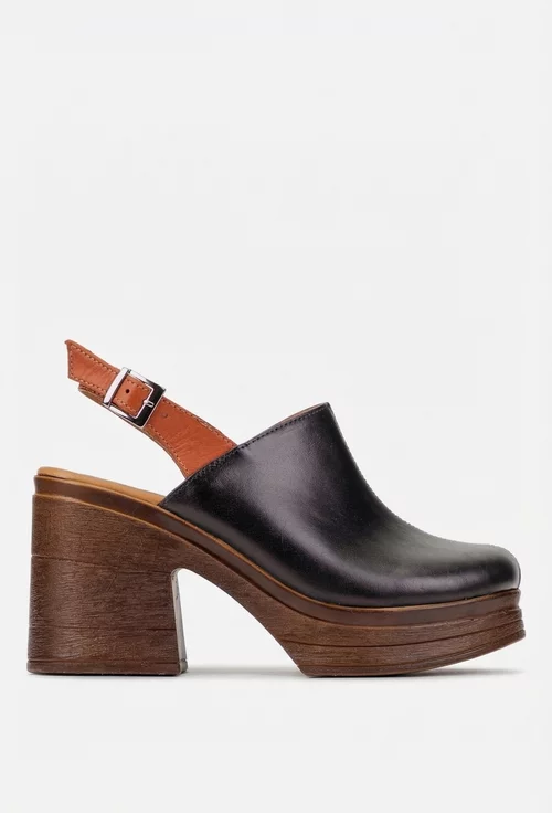 Sandale dama negre din piele naturala cu bareta maro