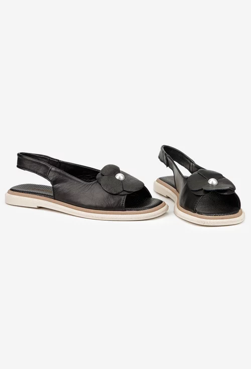 Sandale dama negre din piele naturala cu floare picture - 6