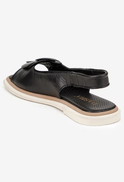 Sandale dama negre din piele naturala cu floare picture - 4