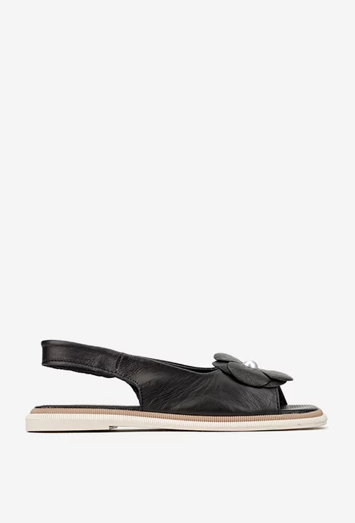Sandale dama negre din piele naturala cu floare picture - 3