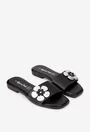 Sandale dama negre din piele naturala cu floare model tip papuc
