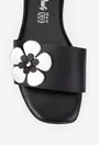 Sandale dama negre din piele naturala cu floare model tip papuc