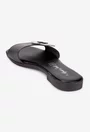 Sandale dama negre din piele naturala cu floare model tip papuc