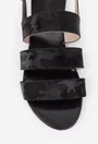 Sandale dama negre din piele naturala cu imprimeu