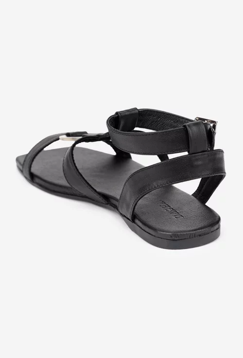 Sandale dama negre din piele naturala cu ornament