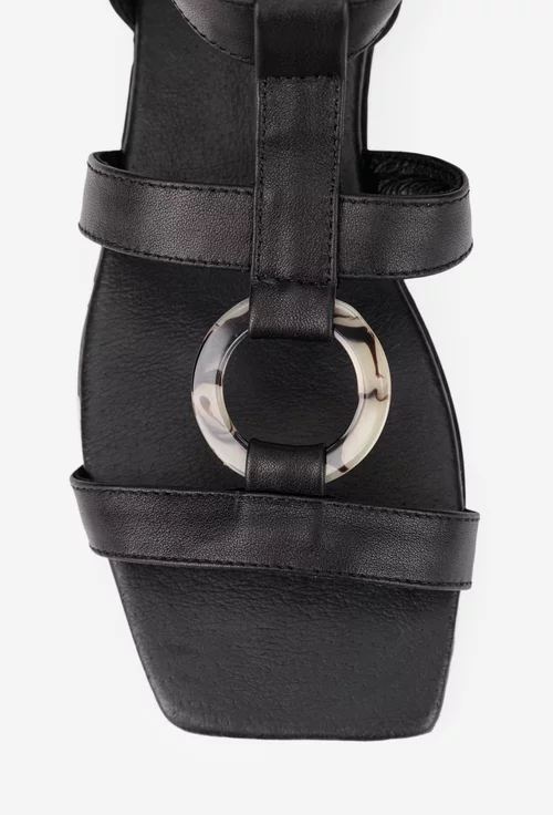 Sandale dama negre din piele naturala cu ornament