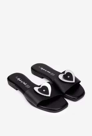 Sandale dama negre din piele naturala cu ornament model stil papuc