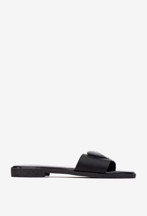 Sandale dama negre din piele naturala cu ornament model stil papuc
