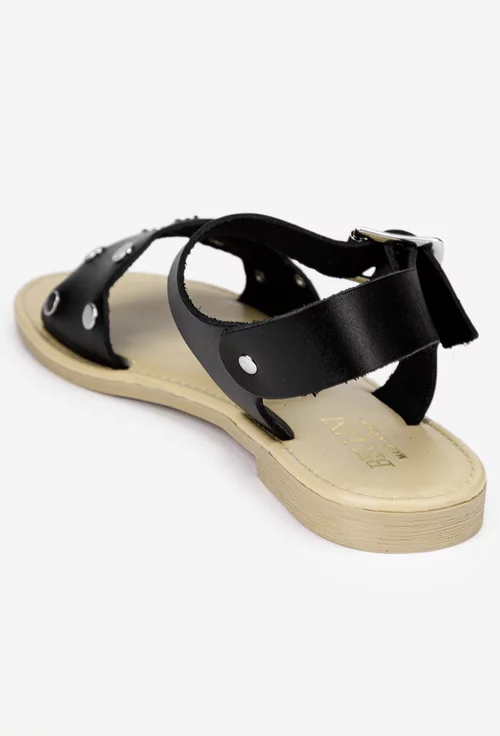 Sandale dama negre din piele naturala cu ornamente