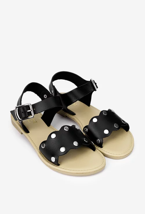 Sandale dama negre din piele naturala cu ornamente
