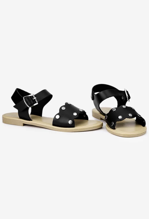 Sandale dama negre din piele naturala cu ornamente