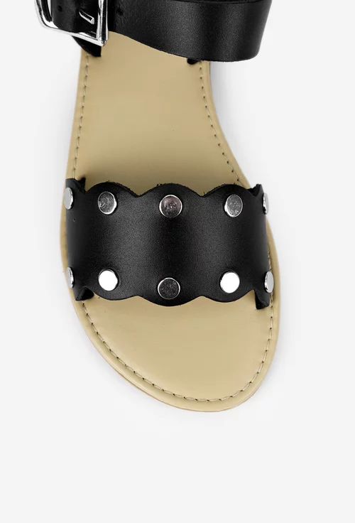 Sandale dama negre din piele naturala cu ornamente