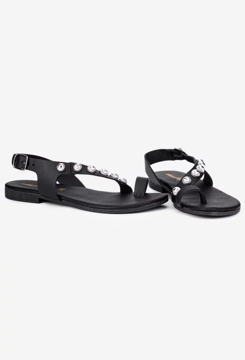Sandale dama negre din piele naturala cu ornamente argintii