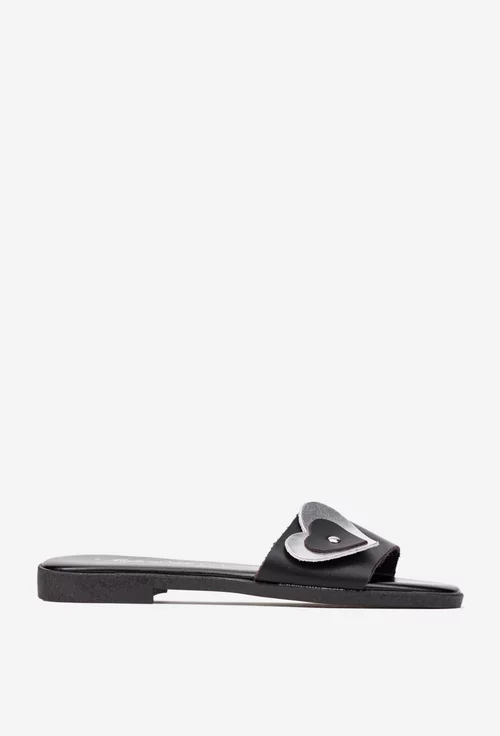 Sandale dama negre din piele naturala model stil papuc