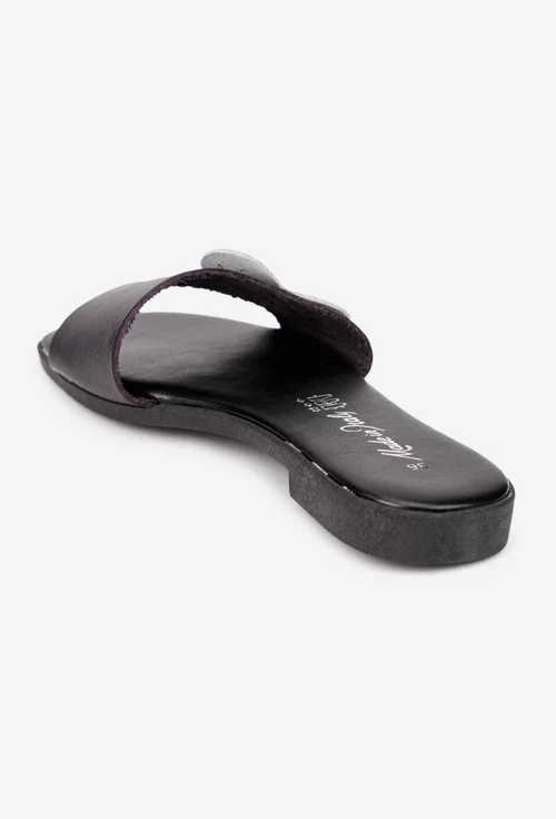 Sandale dama negre din piele naturala model stil papuc