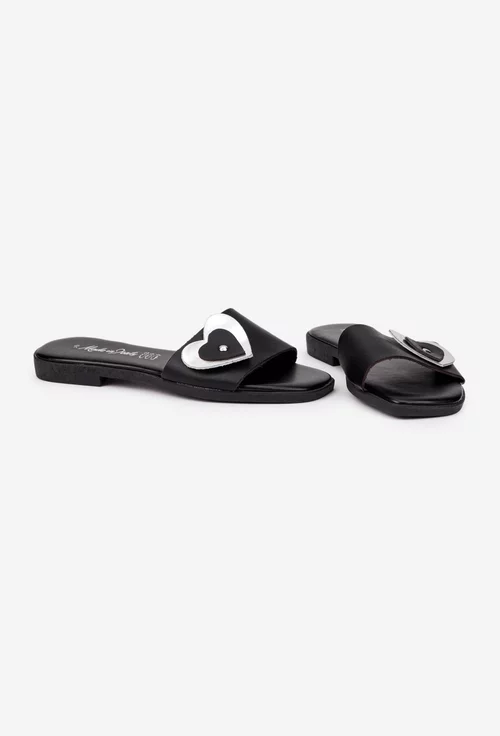 Sandale dama negre din piele naturala model stil papuc