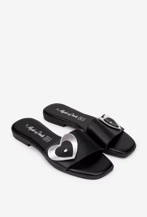 Sandale dama negre din piele naturala model stil papuc