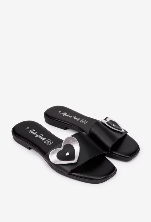 Sandale dama negre din piele naturala model stil papuc