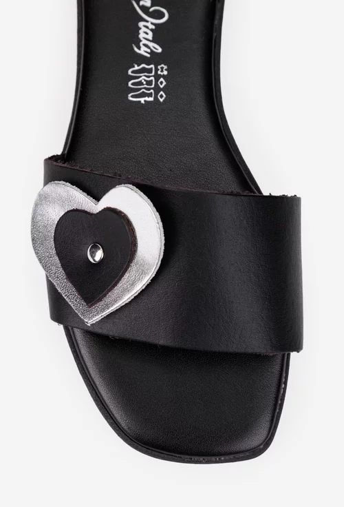 Sandale dama negre din piele naturala model stil papuc
