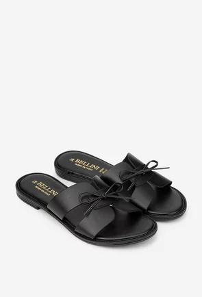 Sandale dama negre din piele naturala model stil papuc