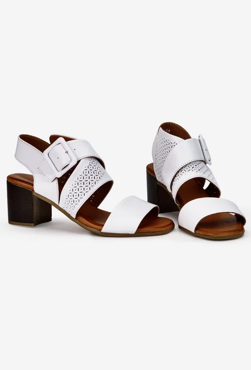 Sandale dama NUR albe din piele cu model perforat