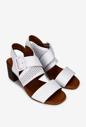 Sandale dama NUR albe din piele cu model perforat