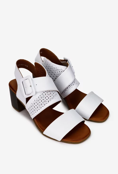 Sandale dama NUR albe din piele cu model perforat