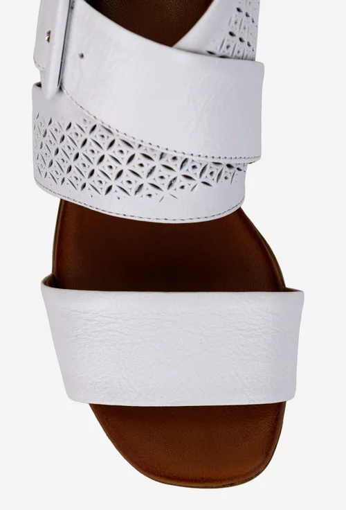 Sandale dama NUR albe din piele cu model perforat
