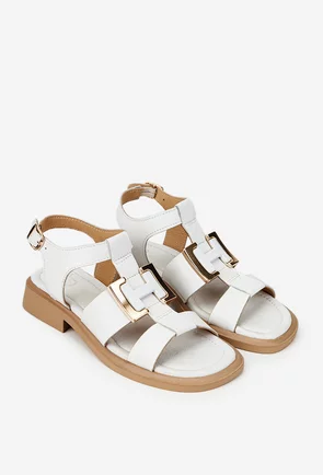 Sandale dama NUR albe din piele cu ornament