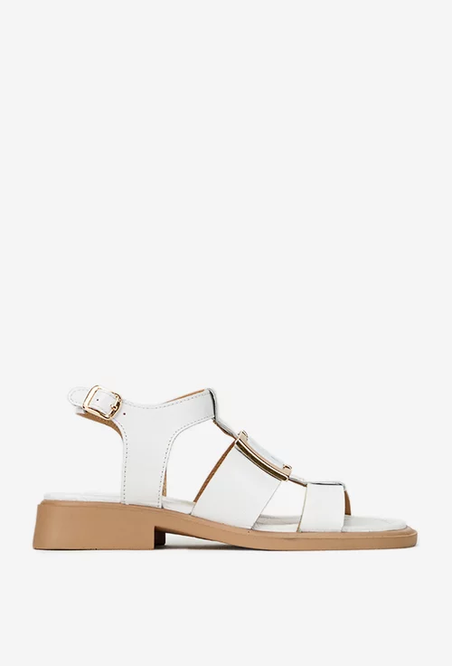 Sandale dama NUR albe din piele cu ornament