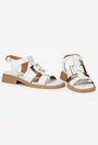 Sandale dama NUR albe din piele cu ornament
