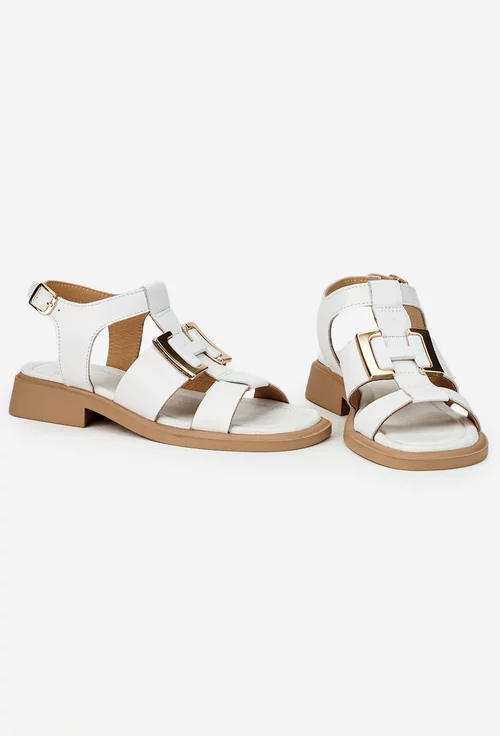 Sandale dama NUR albe din piele cu ornament