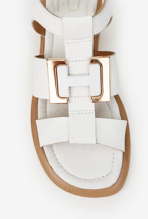 Sandale dama NUR albe din piele cu ornament